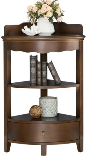 Eckregal Ständer, Freistehendes 3-stufiges Eckregal Aus Holz Mit Schublade, Eckregale, Eck-Bücherregal, Ausstellungsregal Für Das Wohnzimmer Eck-Bücherregal für Wohnzimmer