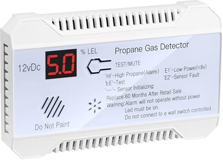 Shkalacar Rilevatore di Gas propano per Camper, Mini Allarme propano Allarme Forte 85 Db DC 12V per Camper dal Design Compatto per roulotte, Camper, Camper, Pullman Display Digitale Bianco