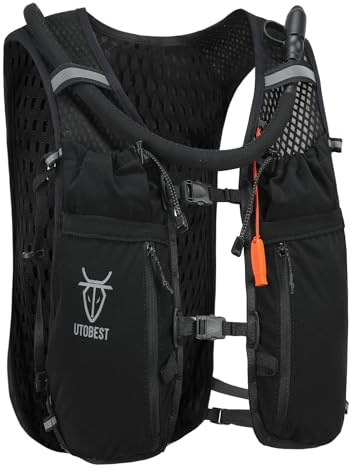 UTOBEST Laufweste, Leichter Trinkrucksack 10L UTR110 | 7 Taschen, grosse Handyhalter, max. Atmung Sommer, komfortabel, 2-fach Trinksystem, Trail, Marathon, Wandern
