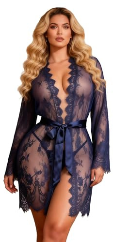 comeondear Kimono dam, sexig spets, negligé, underkläder, damer, sexiga underkläder, curvy stora storlekar, babydoll, badrock, kort rock, erotiska sexiga underkläder för mulliga kvinnor, morgonrock
