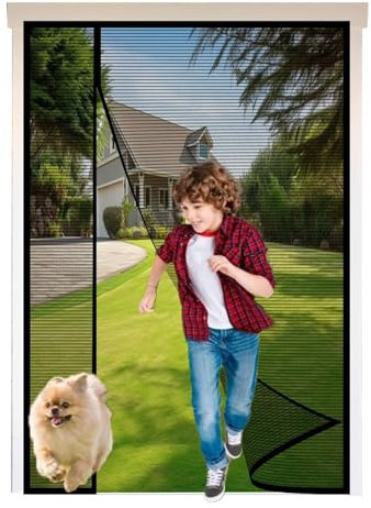 Insektenschutz Balkontür 85x210cm Fliegengitter Tür Magnet Ohne Bohren Kinderleichte Klebemontage Fliegenvorhang HäNde Frei für Balkontür Wohnzimmer Terrassentür Schwarz