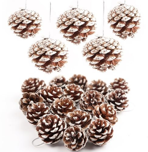 BETESSIN 18 Stück Tannenzapfen Groß - ca. 4-5cm Kiefernzapfen mit Schneebedeckt Effekt - Tannenzapfen zum Basteln und Aufhängen - Zapfen Deko für Weihnachtsbaum, Adventskranz, Weihnachtsdeko Tisch
