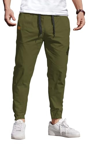 COOFANDY Herrbyxor, vardagsbyxor, lastbyxor, joggingbyxor med elastisk midja, chinobyxor med dragsnöre och fickor, Armégrön, XL