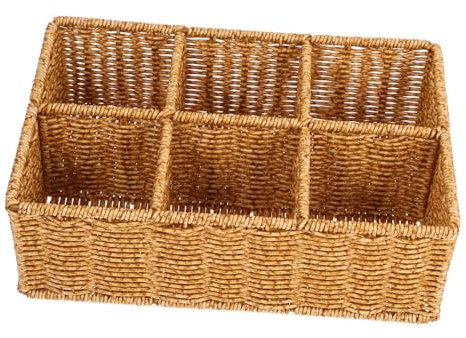 Alipis Woven Cutlery Storage Basket Silverware Organizer for Kitchen Counter Picnic Basket Utensil Tray