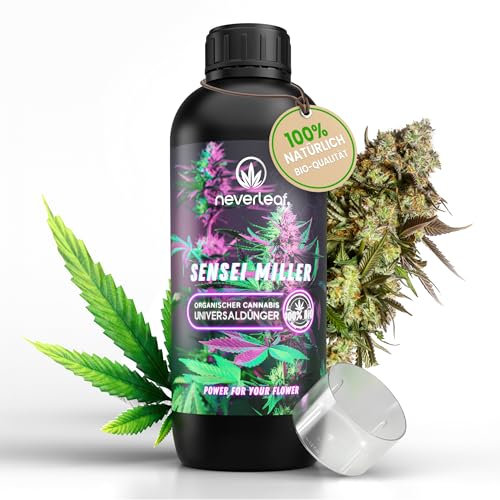 neverleaf® SENSEI MILLER organischer Cannabis Dünger, Bio-Flüssig-Dünger für Cannabis - All in one - Für Wachstum & Blüte-Phase, Indoor & Outdoor, als Blattspray anwendbar, grow and bloom, 1L