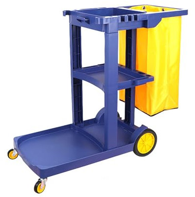 Cleaning Cart on Wheels, Commercial Janitorial Cart with Removable Waste Bag, Heavy Duty Housekeeping Cart Janitor-Housekeeping Carts,Blue