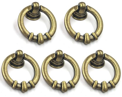 Tiezhangmen 5Pcs Retro Cabinet Door Knobs Classic Durable Antique Brass Pull Knobs Useful Rustproof Vintage Cabinet Ring Pull for Cabinet, Drawer,Gates,Wardrobe