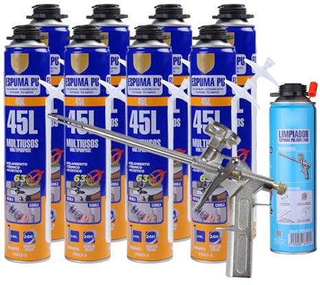 Kit Completo para Aplicación de Espuma de Poliuretano - Incluye 8 Botes 750 ml, Pistola de Aplicación y Limpiador de Espuma de 500 ml - Perfecto para Sellado y Aislamiento