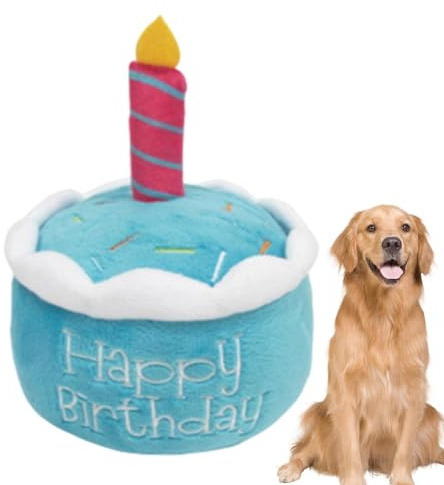 Hunde Geburtstagsspielzeug, gefüllte Geburtstagstorte Spielzeug, Hundes Geburtstagsspielzeug süßes Hutkuchenspielzeug - Stoffed Dog M Mocha, kreatives Geburtstagsgeschenk für Hund, waschbarer Hundegeb