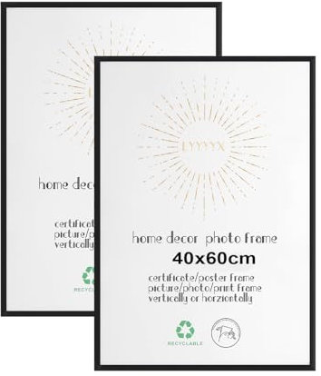 LYYYX Cornice per foto 40x60cm Cornice per foto in alluminio nero con vetro acrilico da appendere in verticale o in orizzontale Cornice per foto, poster, puzzle, Set di 2