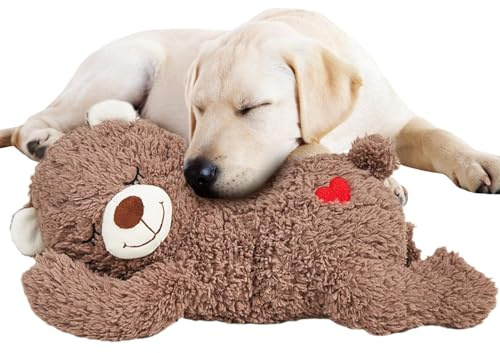 Herzschlag Welpenspielzeug, Hunde Plüschtier Mit Herzschlag, Komfort-Kuschelkissen, Kuschelbärchen Welpenspielzeug Hunde Herzschlag Plüschtier Für Hunde Angst Linderung Verhalten Hilfe Spielzeug ,