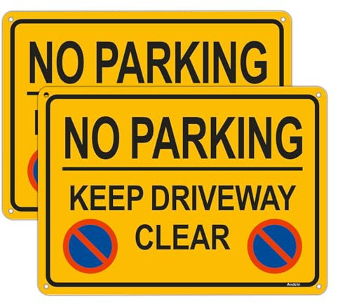 2pcs No Parking Signs Aluminium Reflective Road Signage Keep Driveway Clear Sign with 4 Pre-drilled Holes, Size 25x35cm(Yellow)