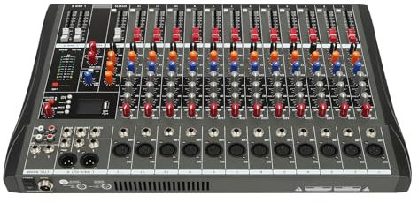 Mixer Sound Board Console, 12 Channel Studio Audio Mixer with Multiple Connections, 6 Music Modes, 3-band equalizer, +48V Phantom Power, DJ Mixers for Recording, Music