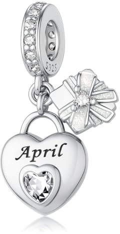 HappyStar 925 Sterling Silber Herz Zirkonia Geburtsstein Charm Anhänger für Geburtstag Personalisiertes Geschenk Bead Charms für Damen kompatibel Pandora Armbänder Geburtstag Valentinstag