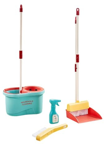 Walmeck Kids Cleaning Toy Set 6-in-1 Broom Mop Dustpan Bucket Brush Spray Bottle Child Cleaning Supplies [3-6 Years Child] (6pcs)