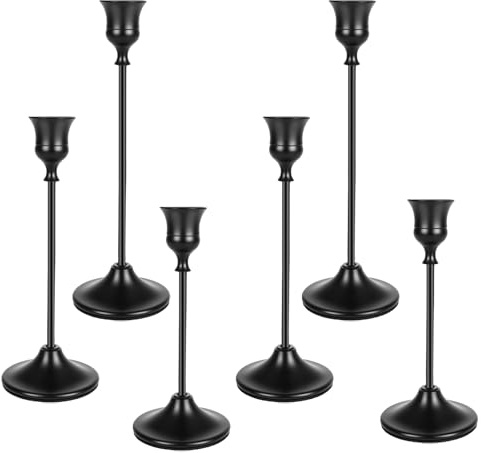 6 candelabri in metallo, 16/19/22 cm, colore nero, per matrimoni, per cene romantiche, anniversari e cerimonie di matrimonio
