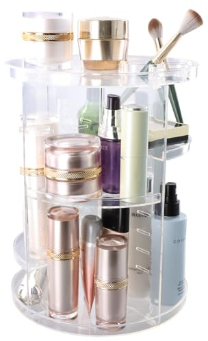 Culinavog 360° Drehbarer Make-up Organizer, Transparent Kosmetik Aufbewahrung mit 4 Verstellbaren Trennwänden, Kunststoff Schminkorganizer für Bad, Schlafzimmer, Schminktisch