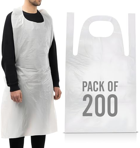 Disposable Aprons Roll and Flat Pack Waterproof for Catering and Cleaning | Lightweight polythene, one size with neck and waist ties, several quantities and colours, for care homes and salons