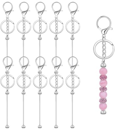 GmwyCzV 10 Stück Perlen Schlüsselanhänger, Silber Metall Rohlinge Schlüsselanhänger Basteln, Streifen-Schlüsselanhängers Selber Machen, für Schmuckherstellung, Keychain, DIY, Basteln, Charms, Zubehör
