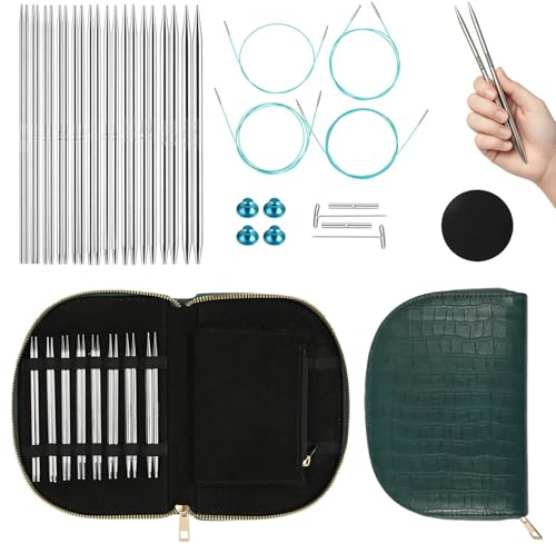 Yarniss Rundstricknadel-Set, 2,0~5,0 mm, austauschbare Aluminium-Stricknadeln mit Etui, 11 Paar | 11 Paar austauschbare Stricknadeln aus Edelstahl mit Etui, 12 cm Spitzen-Stricknadel-Set