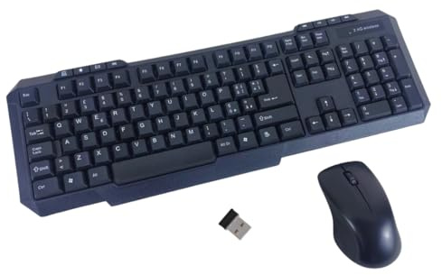 Tastiera e Mouse Wireless Italiano Layout QWERTY, Ricevitore USB, Resistente, Kit Senza Fili, Combo PC Laptop, Compatibile Mac Windows - Nero