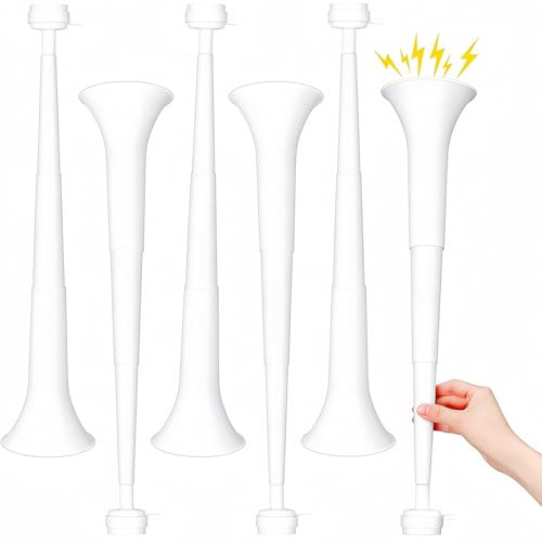 GCQJOQ 6 Pcs Collapsible Stadium Horn for Adult, 21 Inch Vuvuzela Plastic Trumpet, for Sporting Events Football Carnival Party, White