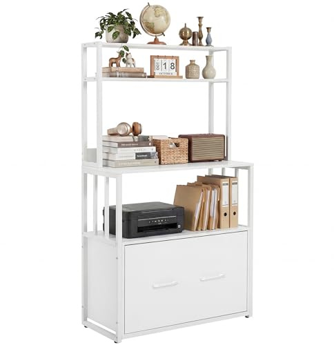 YITAHOME Aktenschrank mit Schublade und Bücherregal für A4, Weiß | Briefe, Rechtsakten, Metall-Aufbewahrungsschrank, Druckerständer für Büro, Schule, Zuhause, Organisation