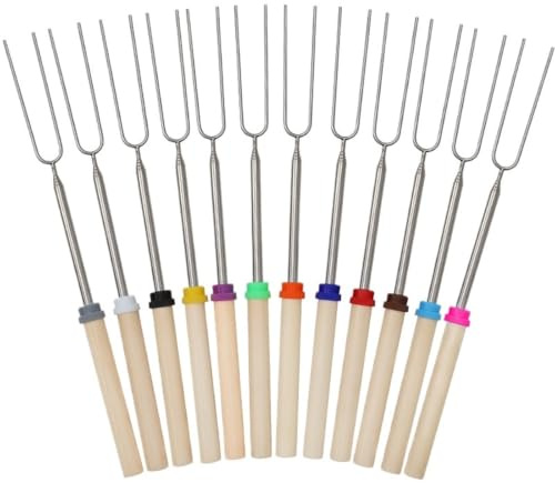 ZUXWUX Grillspett Teleskopande Grillgaffel Rostfritt stål Dubbla metallspett BBQ Picknick Camping(12pcs)
