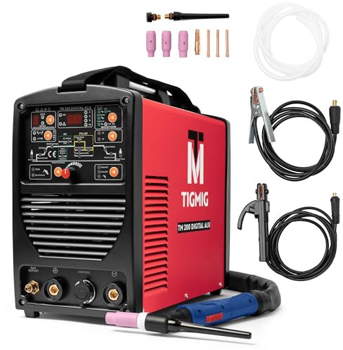 TIGMIG Soldador Inverter TIG TM 200 DIGITAL ALU TIG Maquina de Soldar AC DC Unidad de Soldadura con 200 amperios totalmente digital con encendido HF, Función de pulso, MMA, IGBT