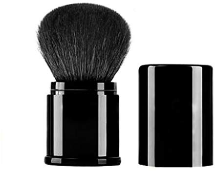 Retractable Kabuki Makeup Brush - Agoder Premium Goat Hairs Blush Brushes Great for Blending Liquid, Cream, Mineral Cosmetics or Translucent Powder (Black - Goat Hairs)