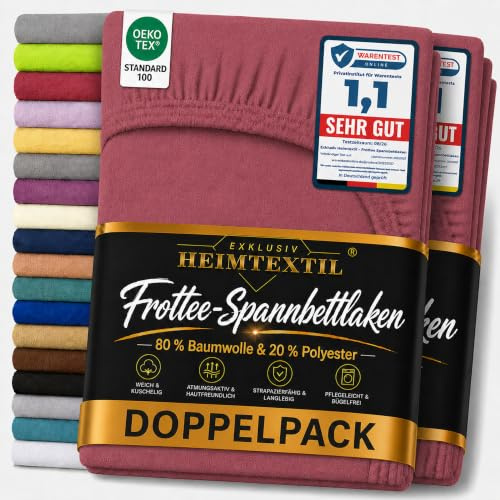EXKLUSIV HEIMTEXTIL Frottee Spannbettlaken Doppelpack 90-100 x 200 cm 80% Baumwolle, 20% Polyester Öko - Tex Zertifiziert, Markenqualität, Matratzenhöhe bis 25 cm, Bordeaux