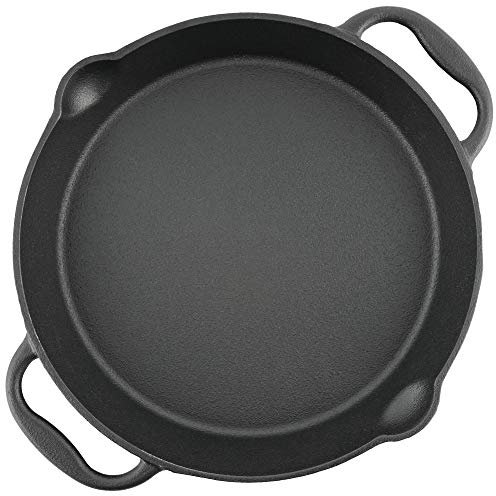 BBQ-Toro Gusseisen Grillpfanne Ø 30 cm | Gusspfanne mit zwei Griffe und zwei Ausgießer | Servierpfanne aus Gusseisen | Pfanne für Gasgrill, im offenen Feuer, Elektro-Herd | Grillzubehör
