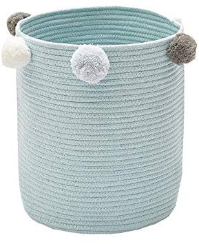 WPHH Nordic Corda di Cotone Tessuto Cestino di Immagazzinaggio con Pompon Grande Vestiti Sporchi Ceste per Biancheria Giocattolo per Bambini Stoccaggio Paniere Sundries Organizer,Verde
