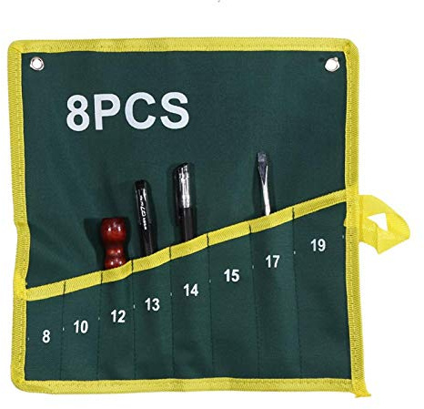 OUKENS Roll-Up-Werkzeugtasche mit Maulschlüssel, 1Pc Durable Canvass 6/8/10/12/14/25 Taschen Schraubenschlüssel Schraubenschlüssel Werkzeug Aufrollen Aufbewahrungstasche Grün(8PCS)