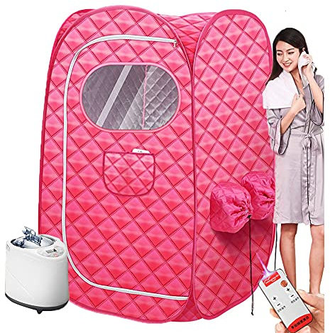 EEUK Sauna a Vapore Portatile da Casa, 2L Cabina Home Sauna, Tenda per Sauna a Vapore con Telecomando Wireless, 95 Minuto Controllo a Timer, Rosso