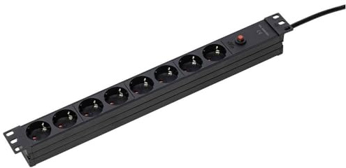 as - Schwabe 19 Steckdosenleiste 8-Fach schwarz - 1HE - 3 m Kabel - 18192 | mit Typ C14 IEC Kaltgerätestecker - Für Serverschränke - Steckdosen 45° - mit Überlastschutz 10 A mit Reset-Funktion