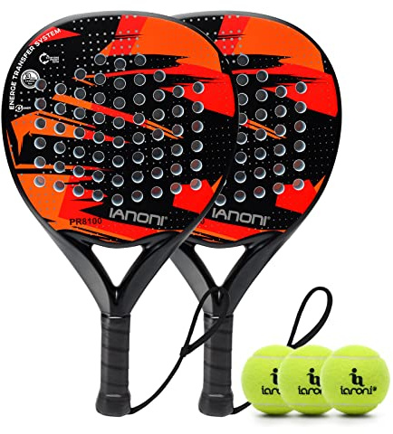 Padel Racket Carbon Fiber Surface with EVA Memory Flex Foam Core Padel Tennis Racquets Lightweight (red 2pcs)