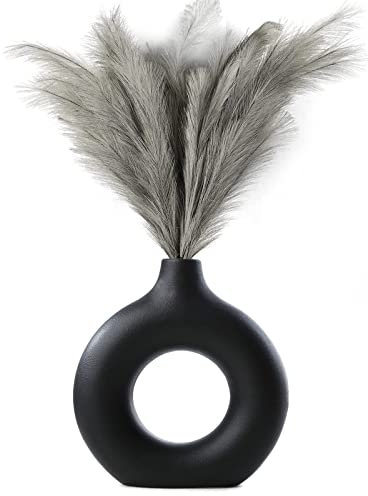 Keramik Vase Moderne Donut vase schwarz Getrocknete Vase für Pampasgras Blumenvase Kunst Deko für Wohnzimmer Büro Dekoration, M