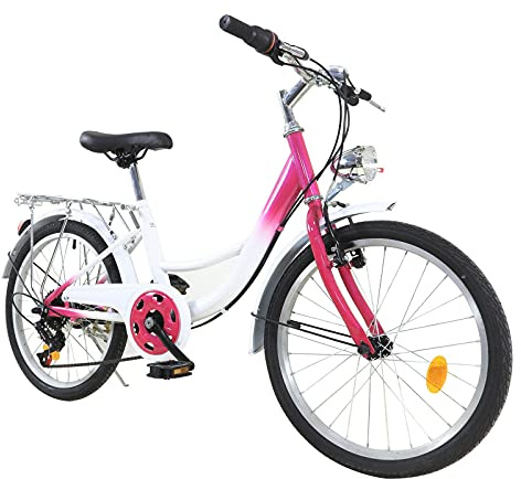 Bathrena Jugendliche Fahrrad, Kinderfahrrad 20 Zoll 6-Gang Kinder Fahrrad Jungen Mädchen Fahrrad für 12-16 Jahre Rosa-Weiß, Energieeinsparung und Umweltschutz