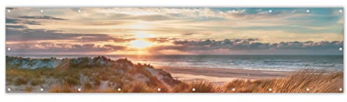 MuchoWow® Balkon Sichtschutz Sichtschutzmatte Balkonbanner Abdeckung für Terrasse Balkon Windschutz Blickdicht Wetterfest 300x80 cm Dünen - Nordsee - Sonnenuntergang - Niederlande - Ameland
