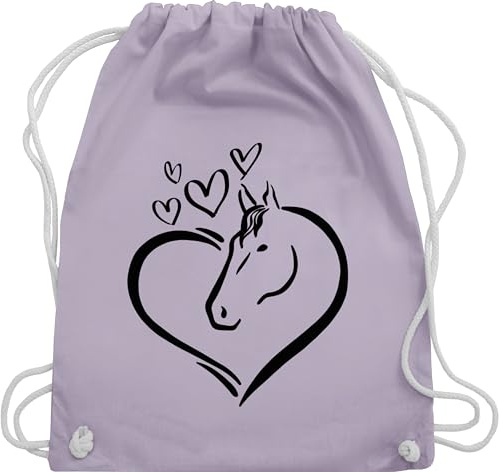 Turnbeutel Rucksack - Pferde - Taschen - Pferdeportrait im Herz - Unisize - Pastell Lila - pferdetasche stalltasche pferd pferdeliebhaber pferdeherz bauwollbeutel reiterzubehör pferdebeutel reiten