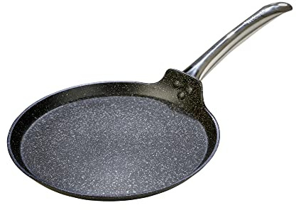 WECOOK! Sartén Crepera Antiadherente 26 cm, Inducción, Piedra, Apta Horno | Sin PFOA, Aluminio forjado 3mm, Mango acero inoxidable ergonómico, Apta lavavajillas, Ideal para crepes y salteados