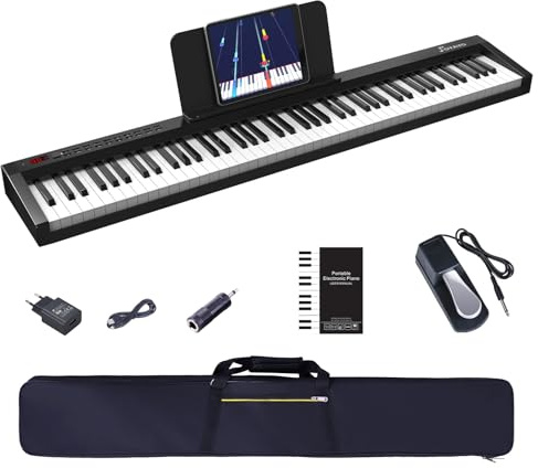 OYAYO E Piano Piano digital 88 teclas, teclado de piano eléctrico semipesado de tamaño completo con función Bluetooth MIDI Piano 88 teclas con soporte de música Pedal sostenido Bolsa de piano Ideal