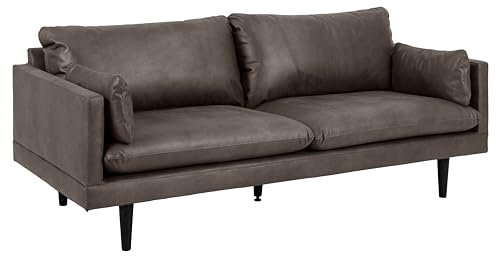 AC Design Furniture Sune 3-Sitzer in Anthrazit, Polstersofa in Lederoptik mit 2 Kissen und Schwarzen Holzbeinen, B: 200 x H: 83 x T: 82 cm