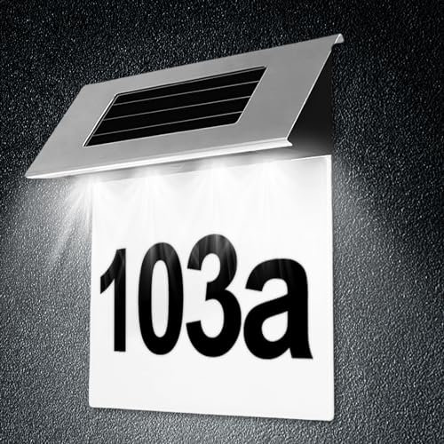 Numero civico illuminato a energia solare, numero civico 4 LED, numero civico IP65, impermeabile, in acciaio inox, numero civico, numero civico solare con lettere A-H, numeri 0-9