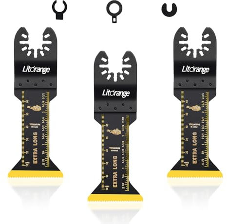 Litorange Titanium Oscillating Multi Tool Blades Extra-Long Saw Blades 3 Pack for Cutting Metal Nails Screws Wood and Plastic, Fit Dewalt Ryobi Milwaukee Rockwell Makita Bosch