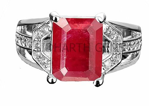 SIDHGEMS 5,25 Ratti 4,25 Karat natürlicher Rubin Edelstein Silberring Zertifiziert AA+ Qualität Einstellbarer Ring für Damen und Herren Metall Rubin, Metall, Rubin