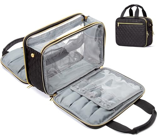 FUNSEED Trousse de toilette de voyage à suspendre pour homme et femme, grande capacité, trousse de maquillage à carreaux avec compartiments pour bijoux, essentiels de voyage, articles de toilette,