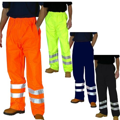Top Demand Mens Hi-Viz Vis High Visibility Rain Over Waterproof Safety Durable Work Construction Pants Trousers Bottoms (UK, Alpha, M, Regular, Regular, Orange)