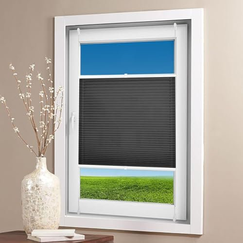 Plissee Ohne Bohren Plissees Klemmfix 45 x 210 cm Verdunklungsplissee Lichtundurchlässig Plissees Für Fenster inkl. Zubehör für Schlafzimmer, Schwarz